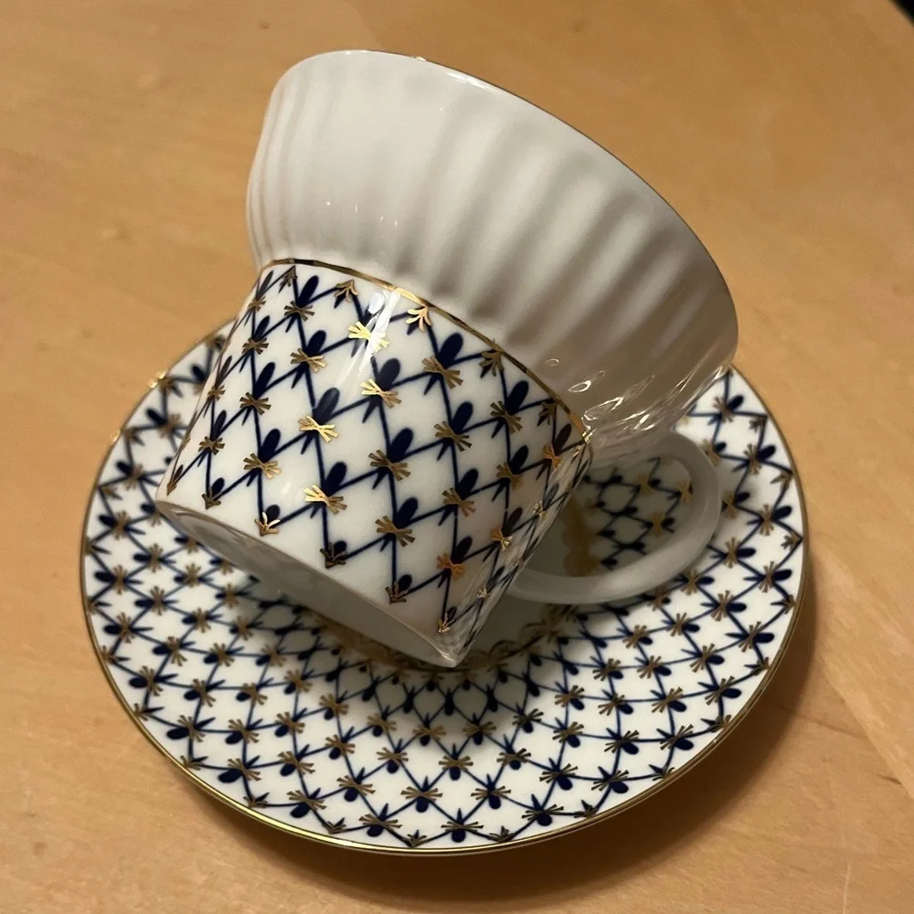 Lomonosov Imperial Bone China Porcelain Coffee Cup Wave Cobalt Net 155 ml